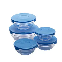 GENERICO - Set 5 Bowl vidrio posillo fuentes vidrio Tapa Azul