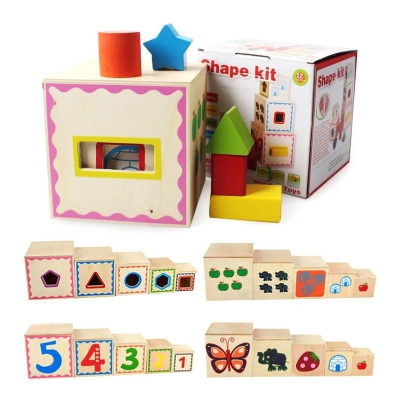 GENERICO - Torre Apilable De 5 Cubos De Madera Didáctico Montessori