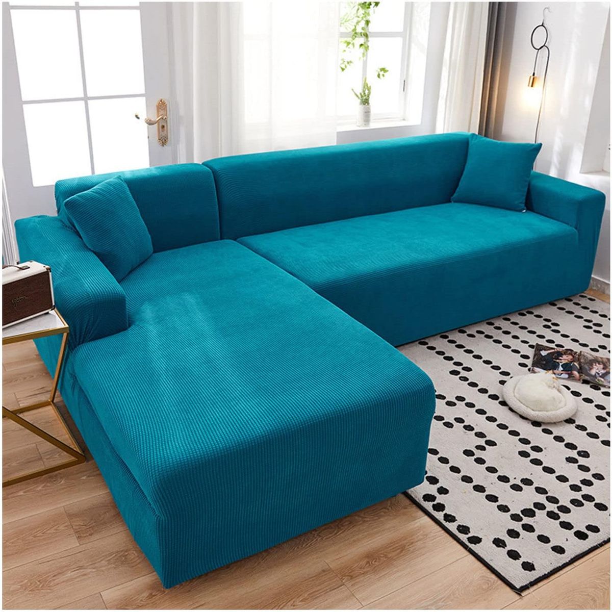 GENERICO - FUNDA TIPO L CUADRILLE SILLON MEDIANO MODULARES 2 PIEZAS TURQUESA MP