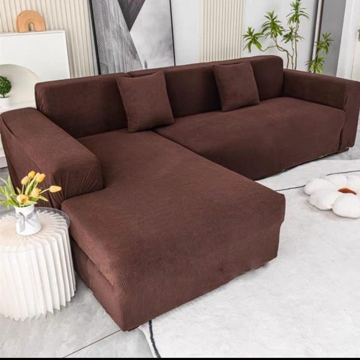 GENERICO - FUNDA TIPO L CUADRILLE SILLON MEDIANO MODULARES 2 PIEZAS CAFE  MP