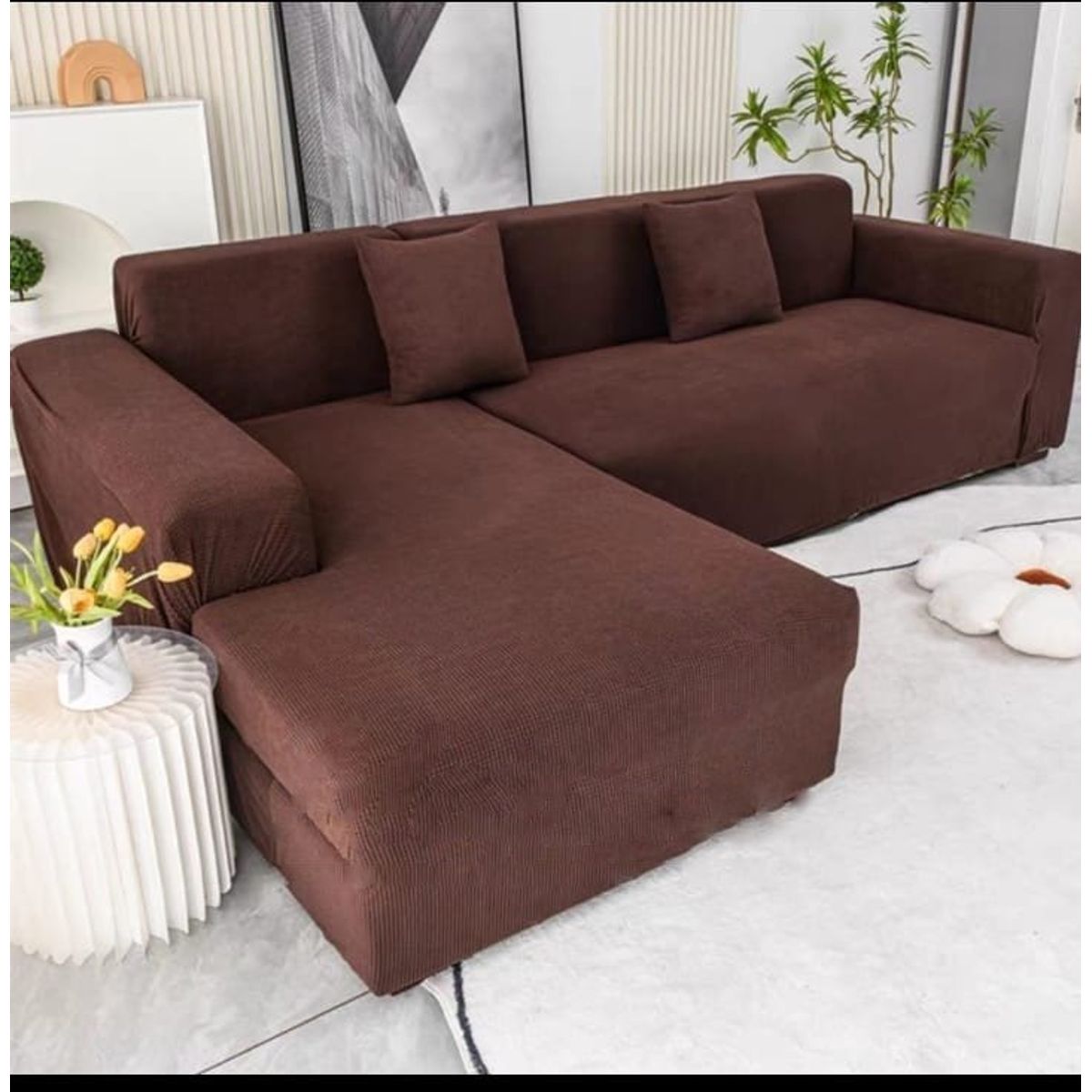 GENERICO - FUNDA TIPO L CUADRILLE SILLON MEDIANO MODULARES 2 PIEZAS CAFE  MP