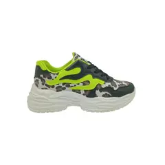 HERIEL - Zapatilla Negra Print Llamas Neón