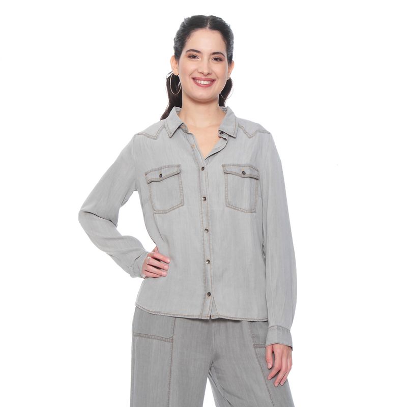 WADOS - BLUSA MANGA LARGA LYOCELL ABOTONADA EN DELANTERO Y BOLSILLOS