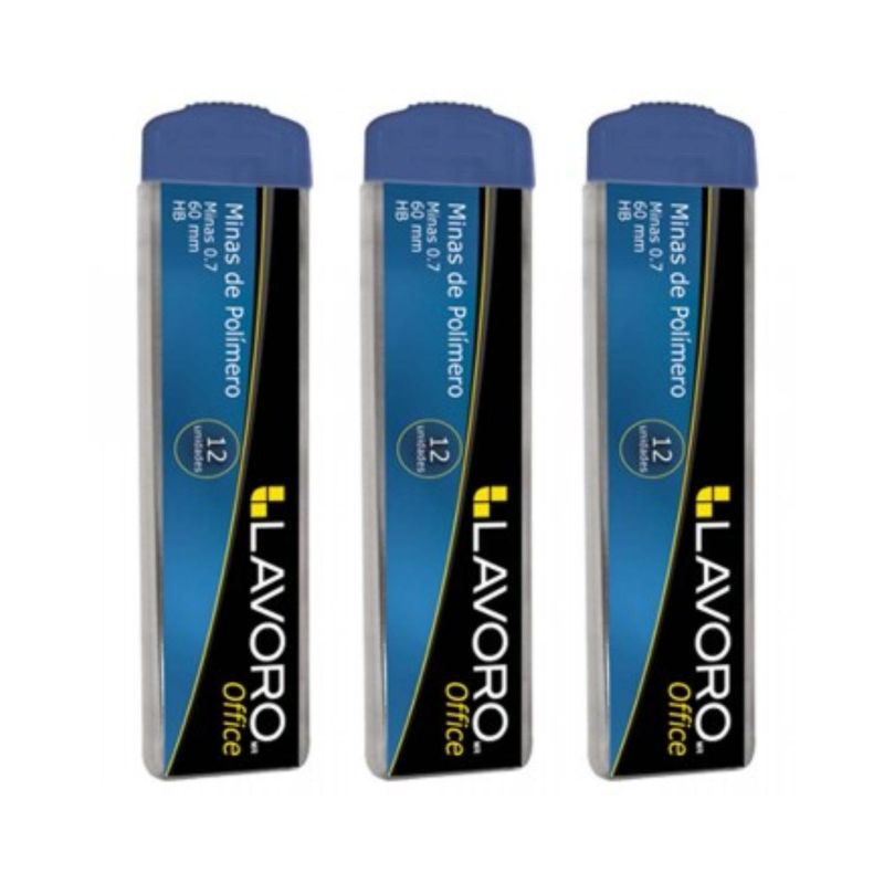LAVORO - Pack 3 Tubos Mina HB Polímero 0.5, 0.7 O 0.9mm 12 Unid. Lavoro - Gris oscuro