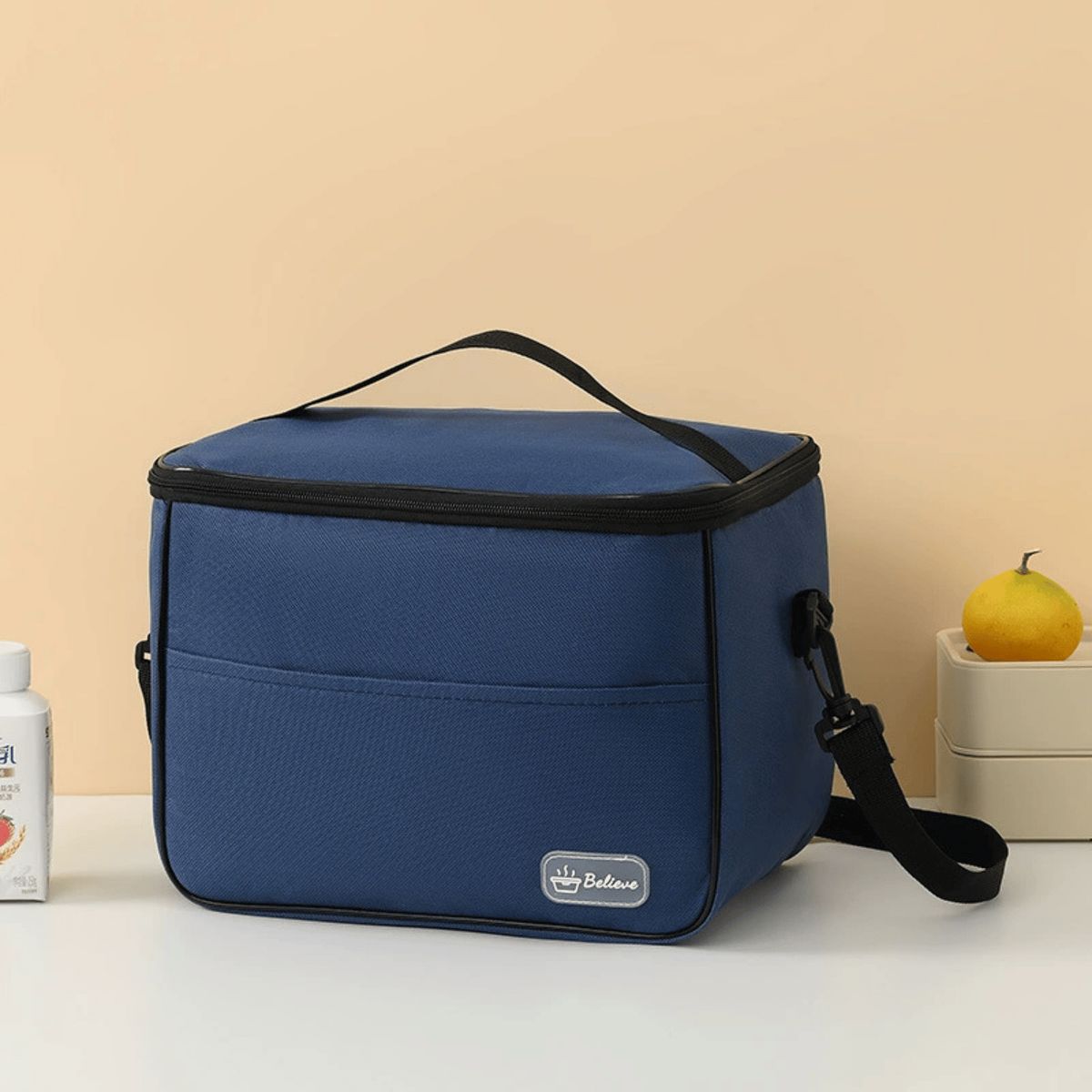 HOMESTAR - Lonchera térmica rectangular azul con asa y correa