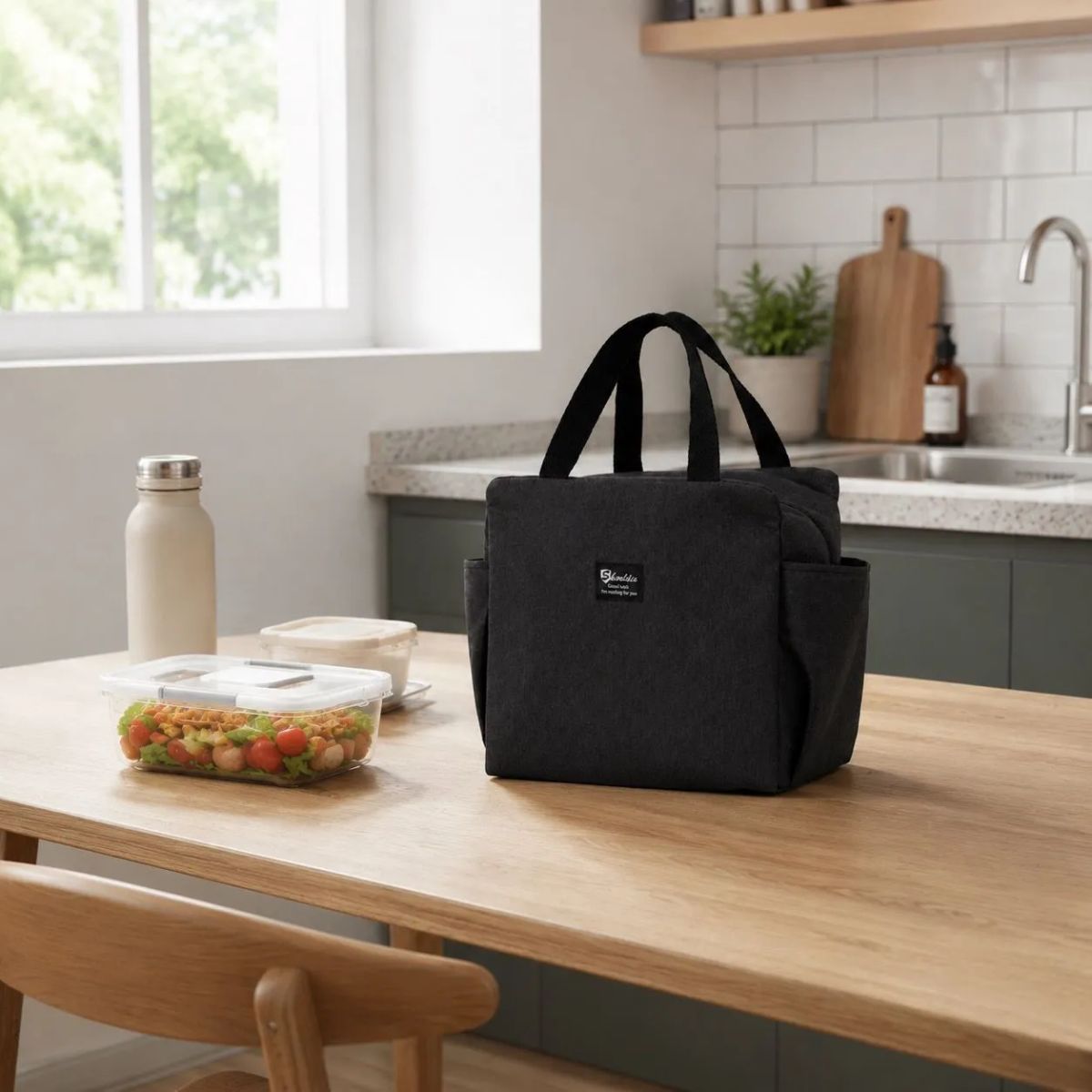 HOMESTAR - Lonchera tote térmica negra de tela