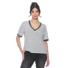 WADOS - POLERA MANGA CORTA LISTADA ESCOTE V