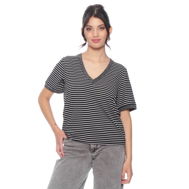 WADOS - POLERA MANGA CORTA LISTADA ESCOTE V