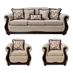 AMERICA DECORA - Living Con Resorte Estructural 6 Cuerpos 4+1+1 Gran Santi Chenille Beige