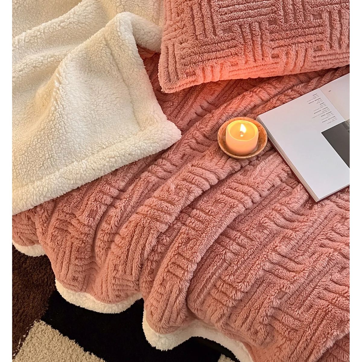 COMPRAPO - Frazada Manta Polar Sherpa Térmica Liviana Nordic 2 Plazas Rosa