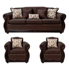 AMERICA DECORA - Living Con Resorte Estructural 6 Cuerpos 4+1+1 Gran Santi Chenille Café Oscuro