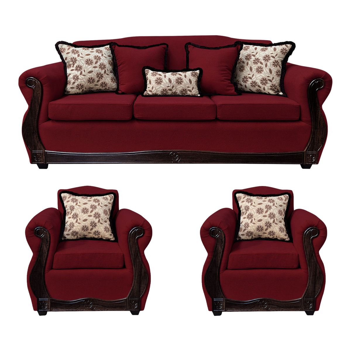 AMERICA DECORA - Living Con Resorte Estructural 6 Cuerpos 4+1+1 Gran Santi Chenille Rojo