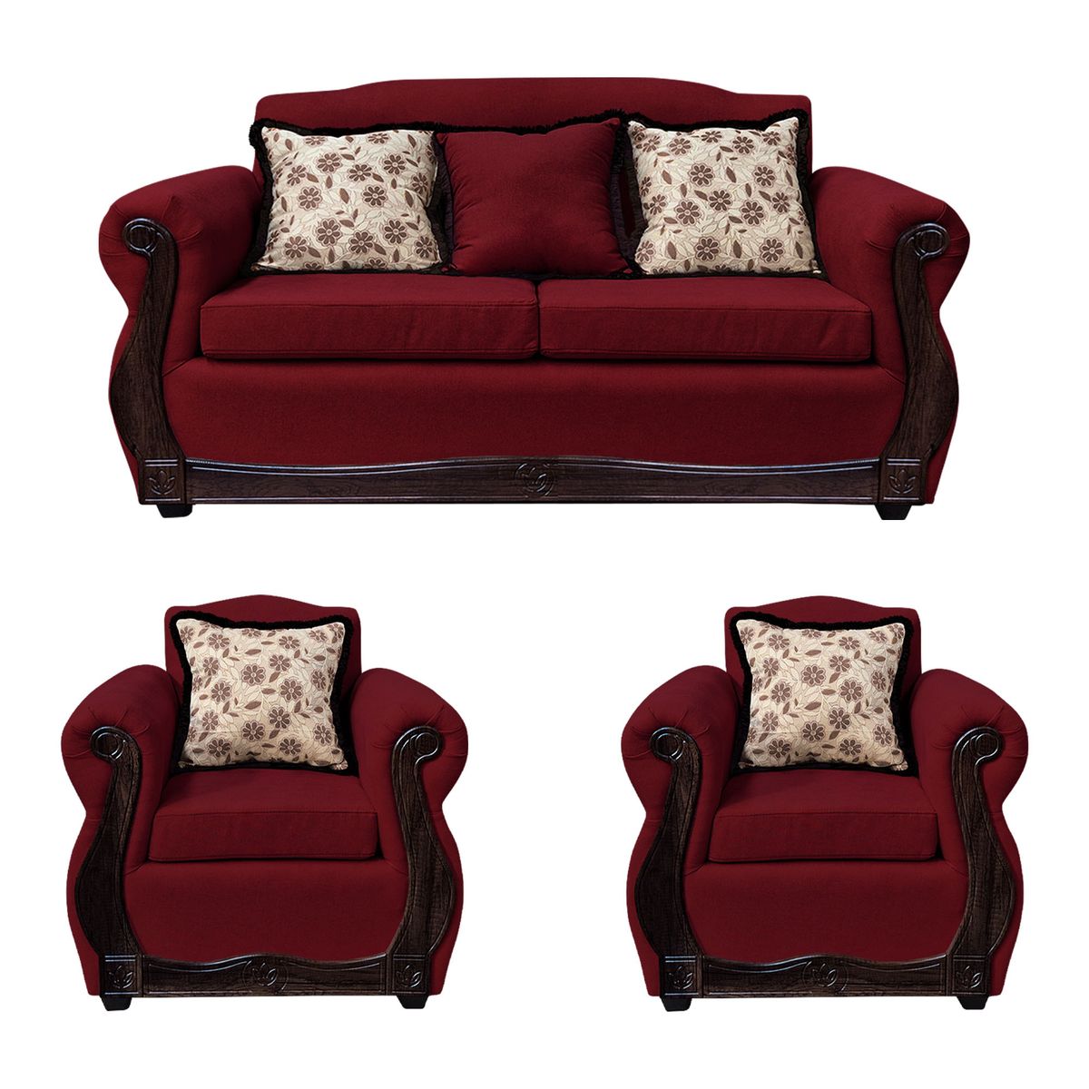 AMERICA DECORA - Living Con Resorte Estructural 5 Cuerpos 3+1+1 Gran Santi Chenille Rojo