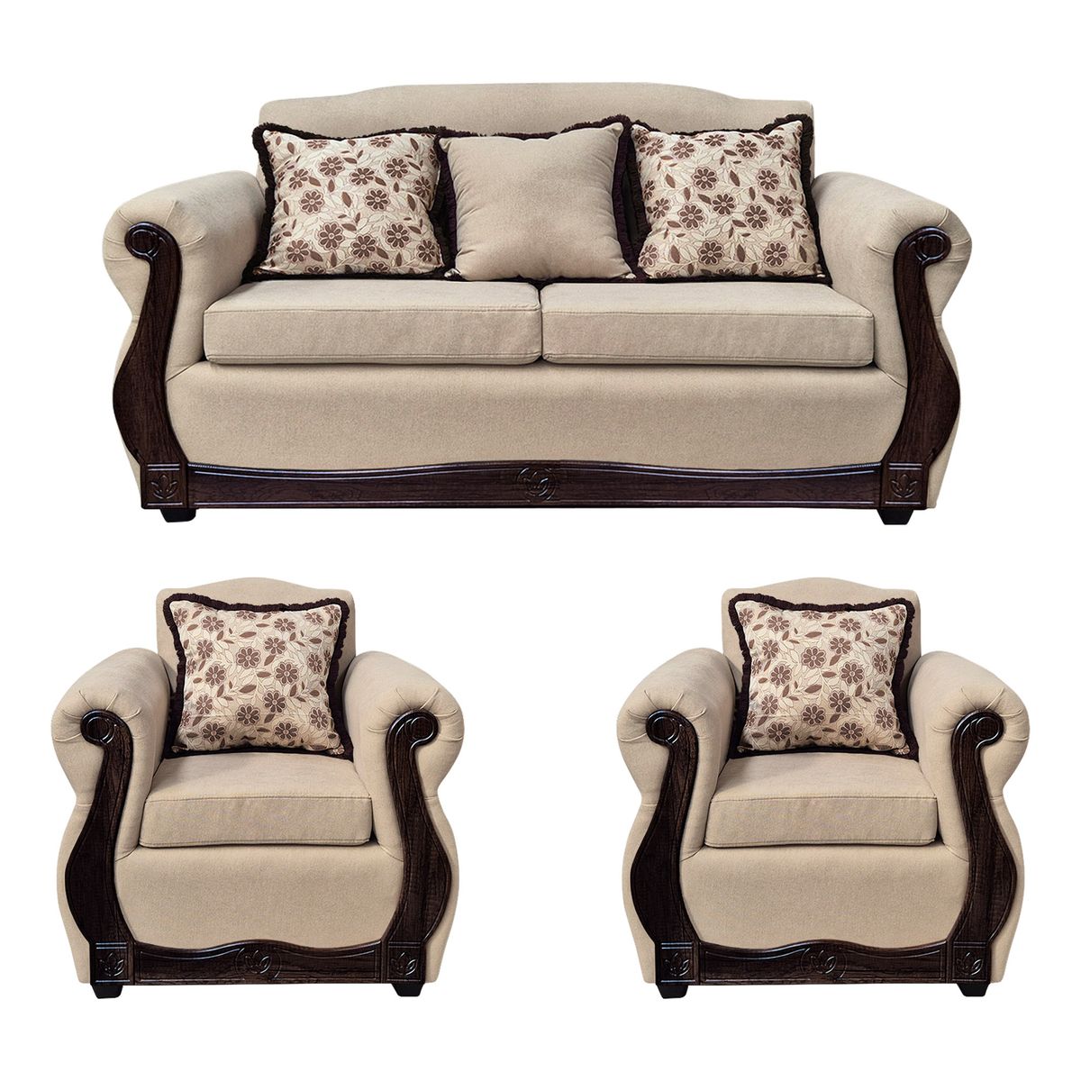 AMERICA DECORA - Living Con Resorte Estructural 5 Cuerpos 3+1+1 Gran Santi Chenille Beige