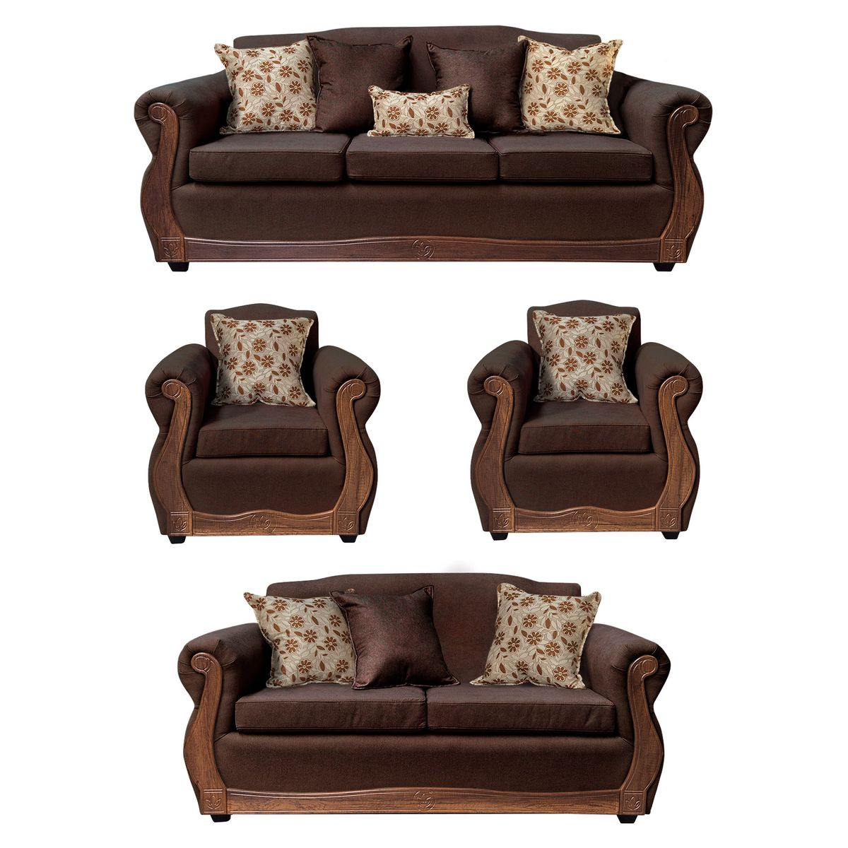 AMERICA DECORA - Living Con Resorte Estructural 9 Cuerpos Santi 4+3+1+1 Chenille Café Oscuro X