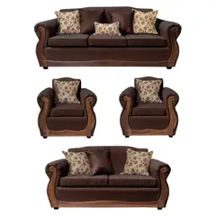 AMERICA DECORA - Living Con Resorte Estructural 9 Cuerpos Santi 4+3+1+1 Chenille Café Oscuro X