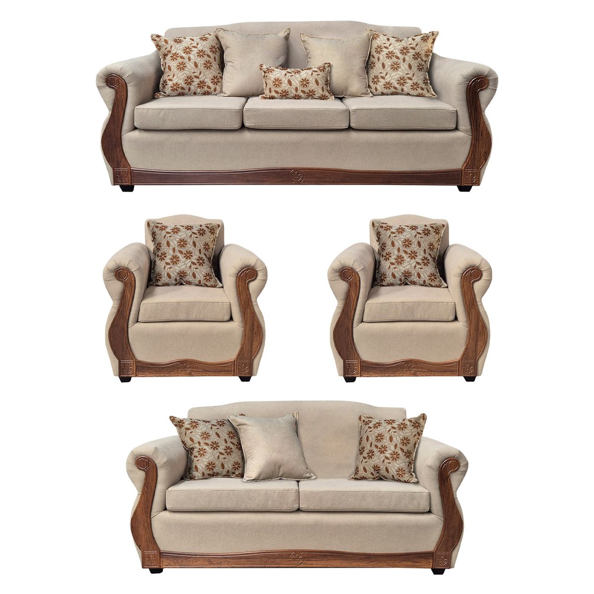 AMERICA DECORA - Living Con Resorte Estructural 9 Cuerpos Santi 4+3+1+1 Chenille Beige X