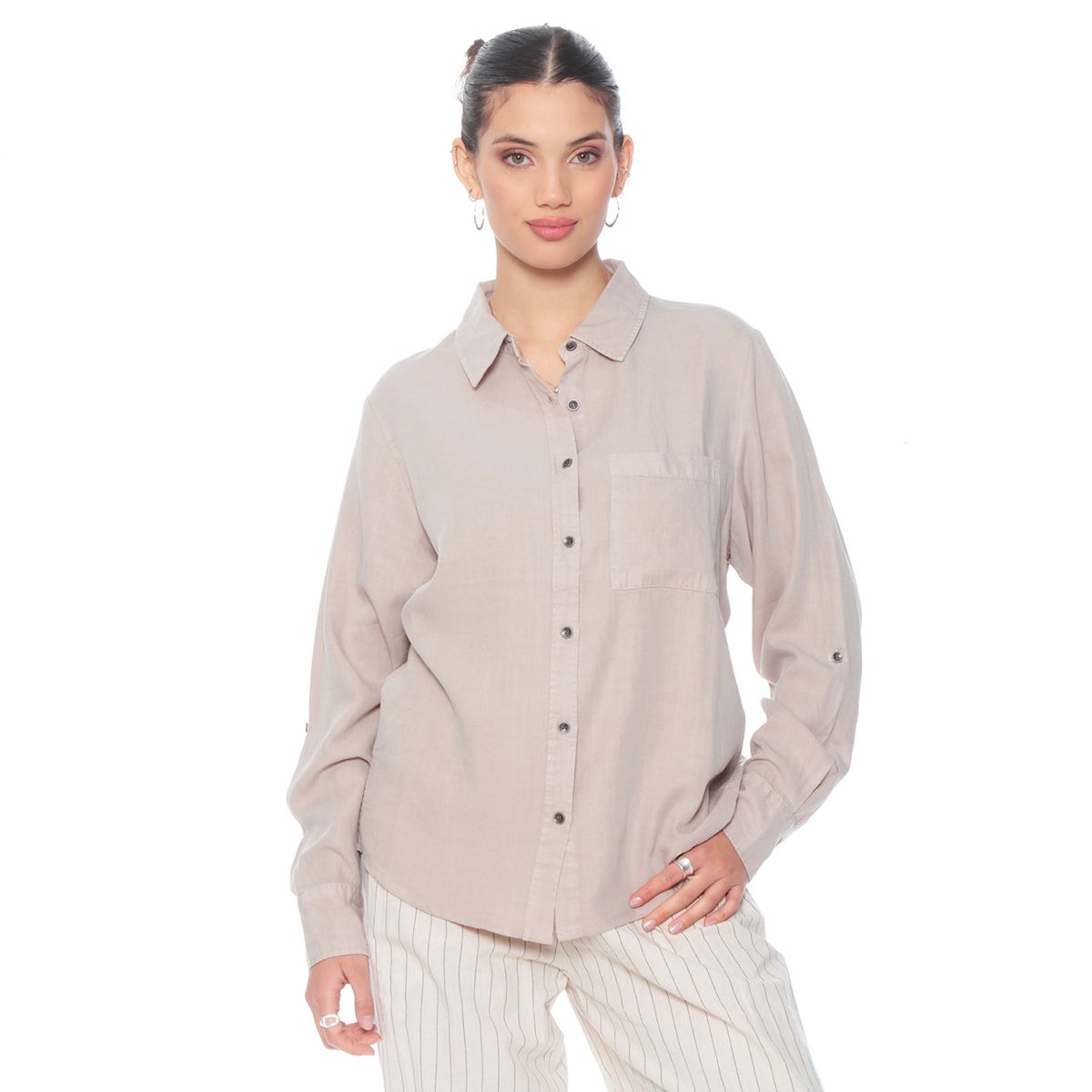 WADOS - BLUSA MANGA LARGA LINO LYOCELL ABOTONADA EN DELANTERO