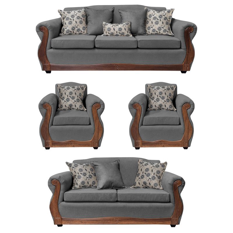 AMERICA DECORA - Living Con Resorte Estructural 9 Personas Santi 4+3+1+1 Chenille Gris X