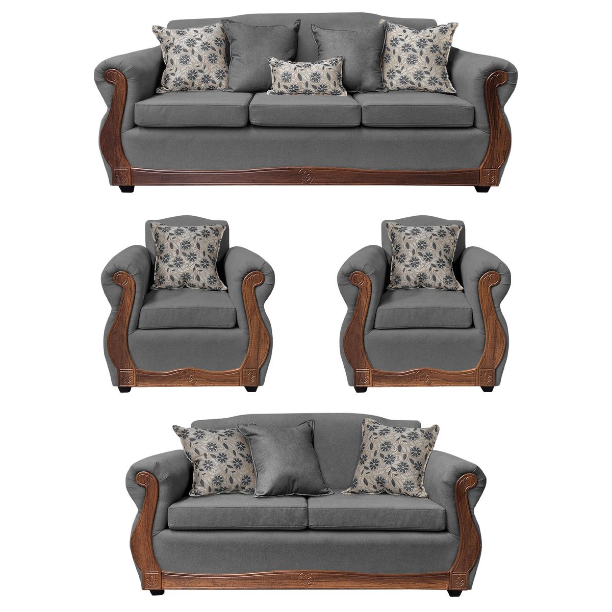 AMERICA DECORA - Living Con Resorte Estructural 9 Cuerpos Santi 4+3+1+1 Chenille Gris X