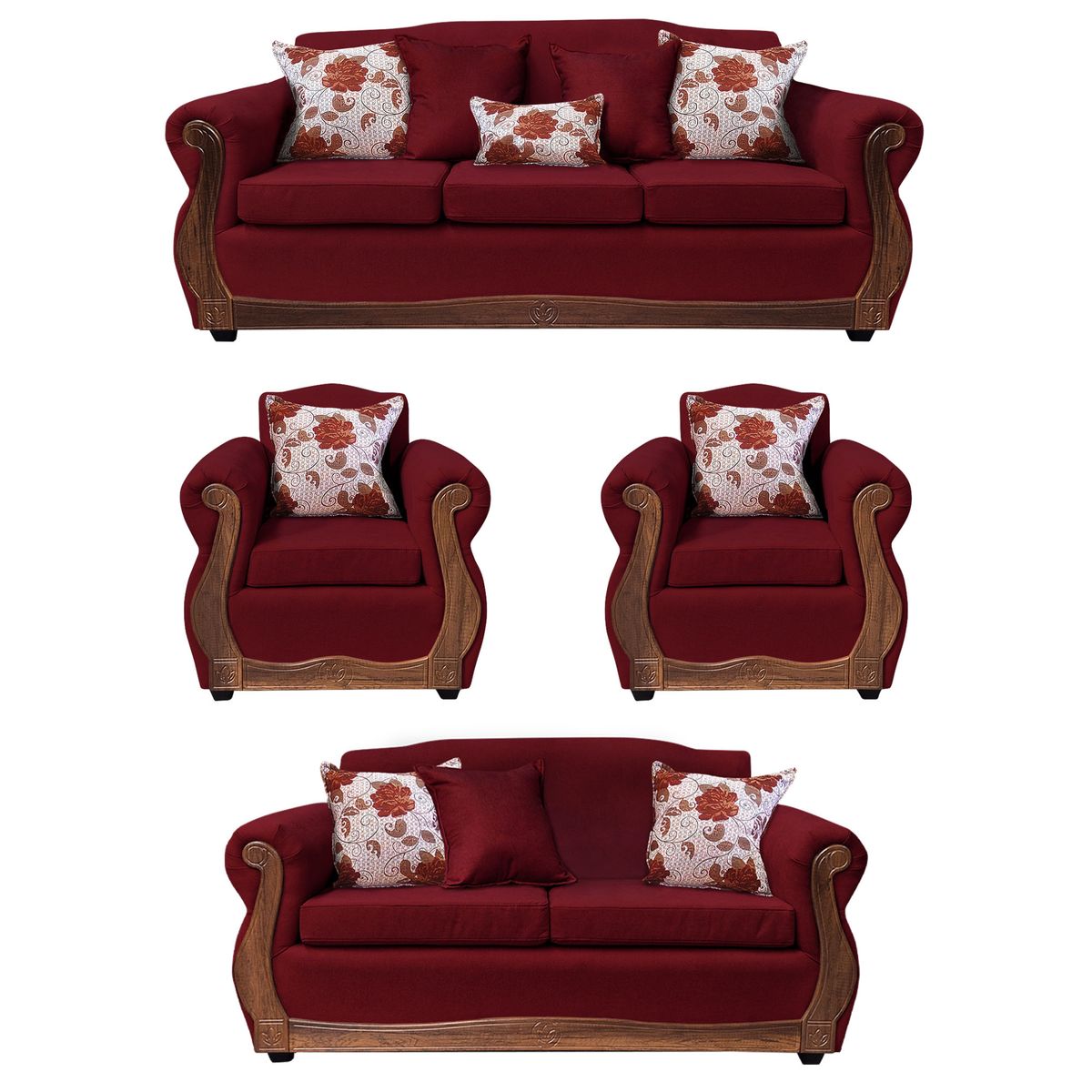 AMERICA DECORA - Living Con Resorte Estructural 9 Cuerpos Santi 4+3+1+1 Chenille Rojo X