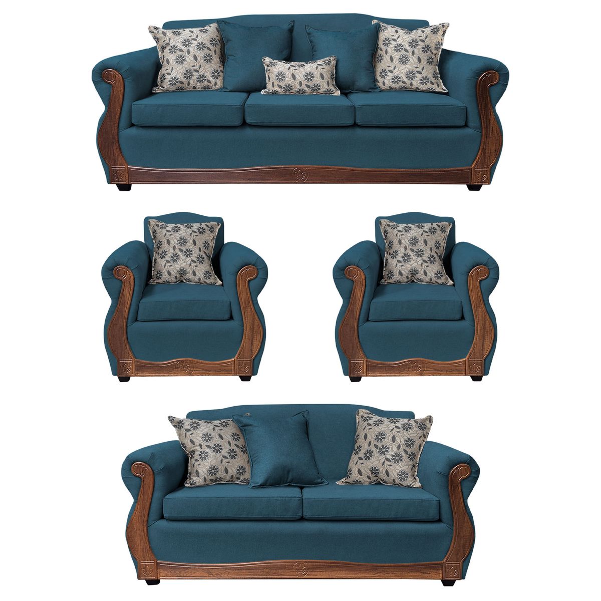 AMERICA DECORA - Living Con Resorte Estructural 9 Cuerpos Santi 4+3+1+1 Chenille Petróleo X