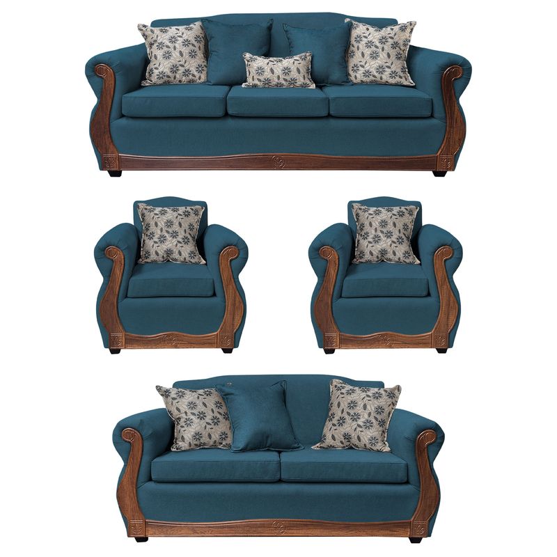 AMERICA DECORA - Living Con Resorte Estructural 9 Cuerpos Santi 4+3+1+1 Chenille Petróleo X