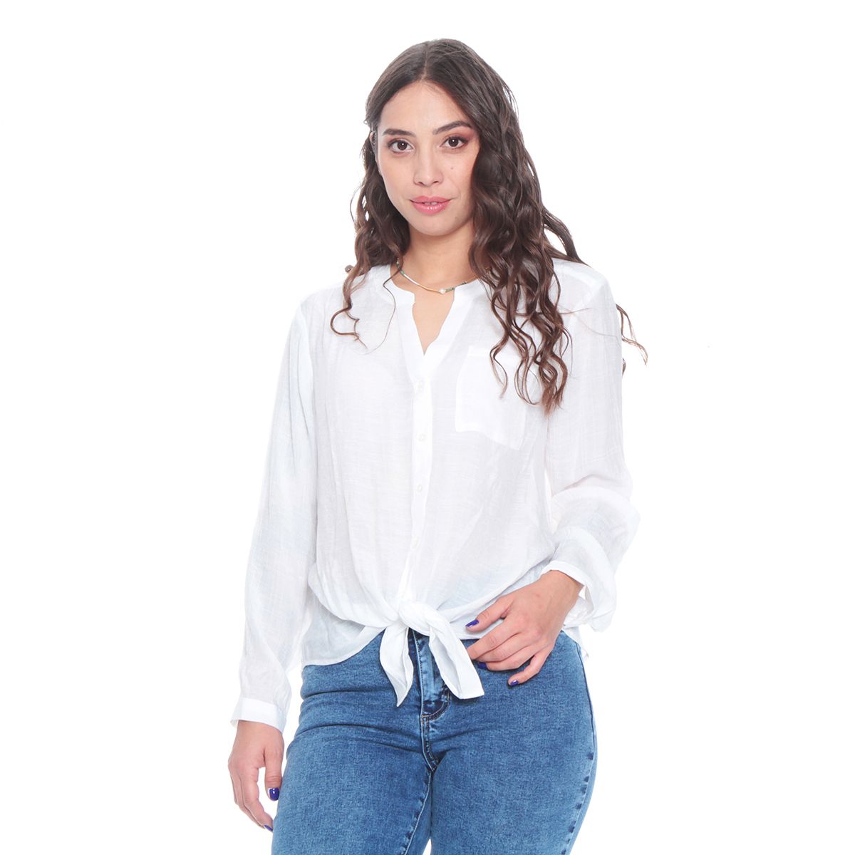 WADOS - BLUSA ANUDADA CON UN BOLSILLO MANGA LARGA AJUSTABLE BOTONES DELANTERO