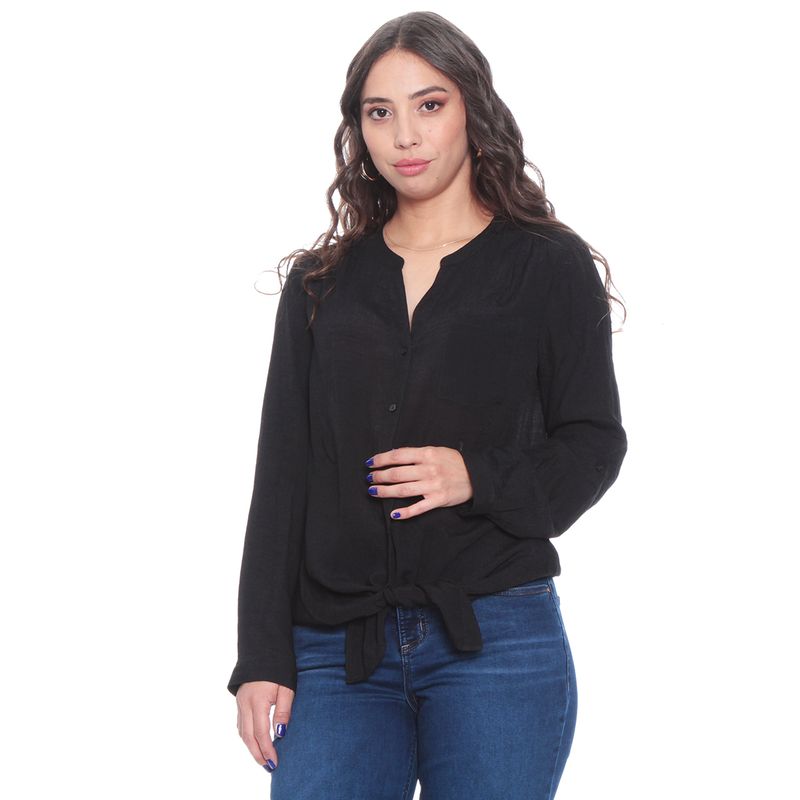 WADOS - BLUSA ANUDADA CON UN BOLSILLO MANGA LARGA AJUSTABLE BOTONES DELANTERO