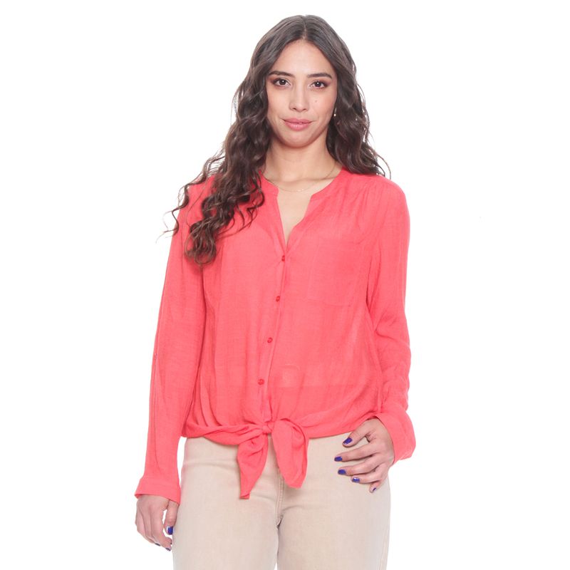 WADOS - BLUSA ANUDADA CON UN BOLSILLO MANGA LARGA AJUSTABLE BOTONES DELANTERO