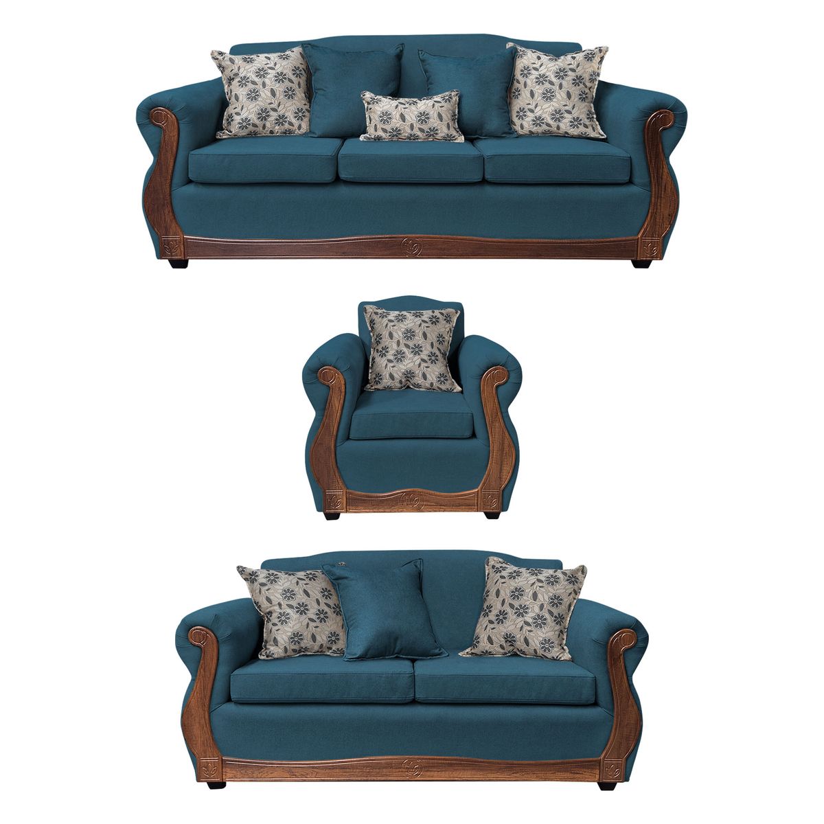 AMERICA DECORA - Living Con Resorte Estructural 8 Cuerpos 4+3+1 Gran Santi Chenille Azul X