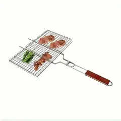 GENERICO - Parrilla Rejilla Doble Barbacoa Asados Pescados Verduras26x38cm