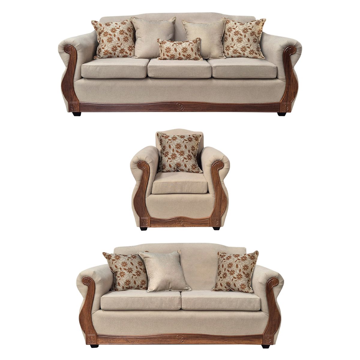 AMERICA DECORA - Living Con Resorte Estructural 8 Cuerpos Santi 4+3+1 Chenille Beige X