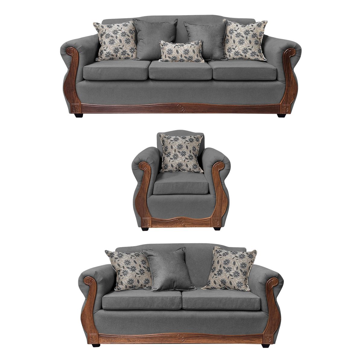 AMERICA DECORA - Living Con Resorte Estructural 8 Cuerpos 4+3+1 Gran Santi Chenille Gris X