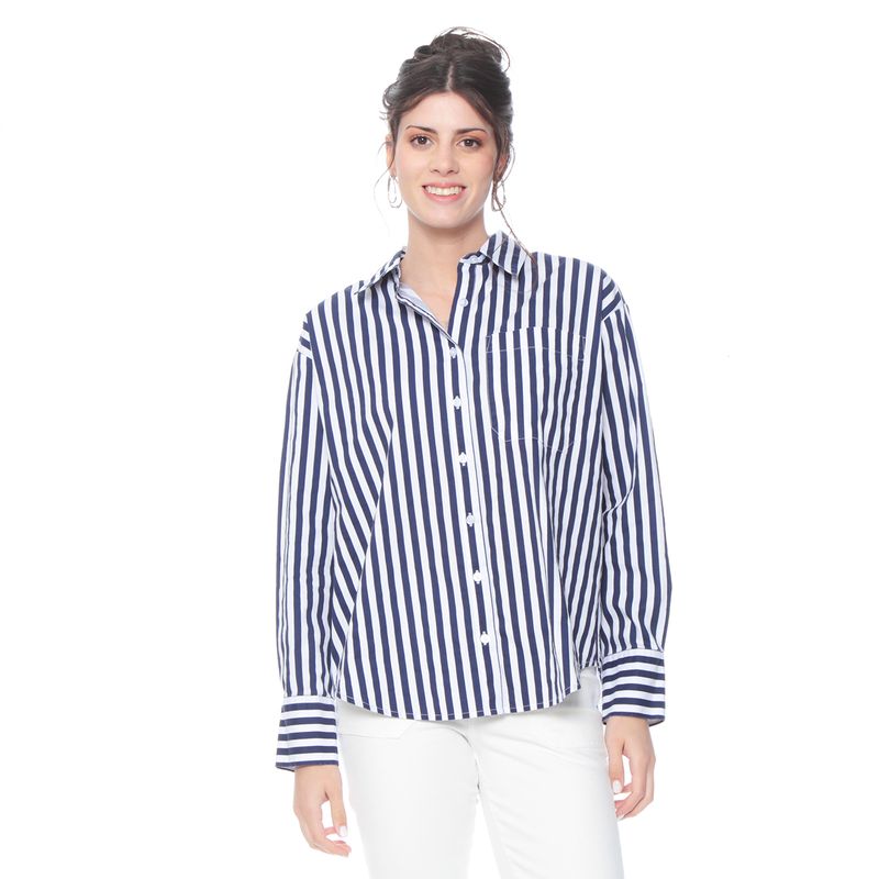 WADOS - BLUSA MANGA LARGA LISTADA ABOTONADA EN DELANTERO Y BOLSILLO