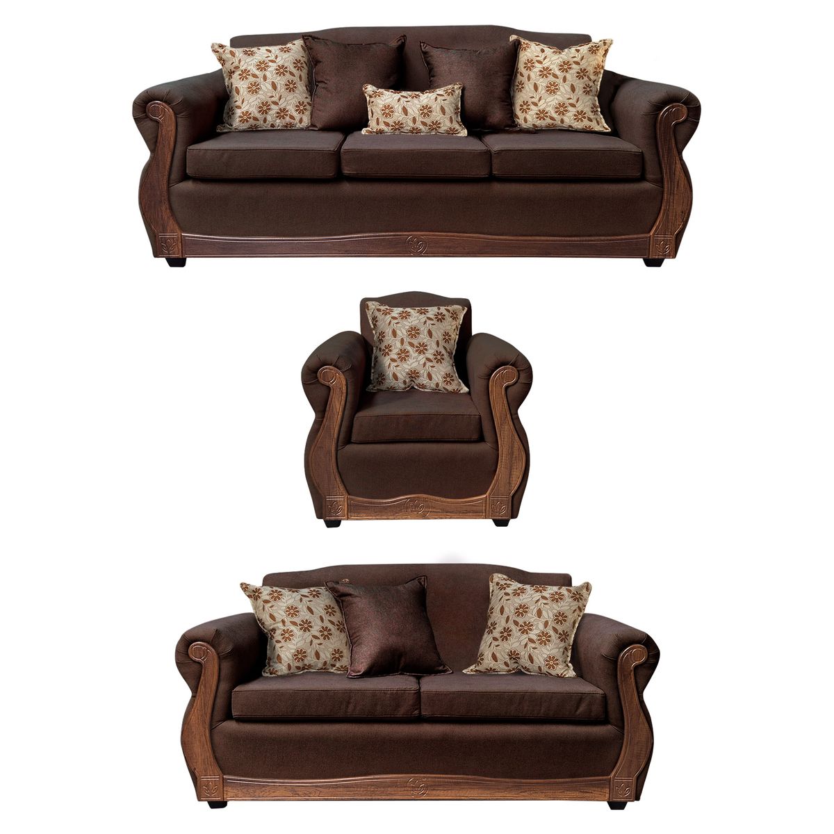AMERICA DECORA - Living Con Resorte Estructural 8 Cuerpos 4+3+1 Gran Santi Chenille Café Oscuro X