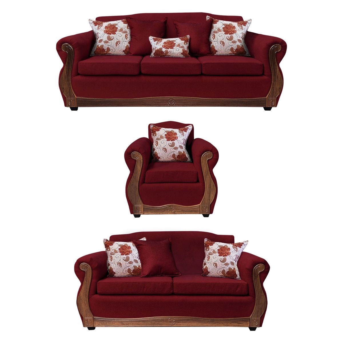 AMERICA DECORA - Living Con Resorte Estructural 8 Cuerpos 4+3+1 Gran Santi Chenille Rojo X