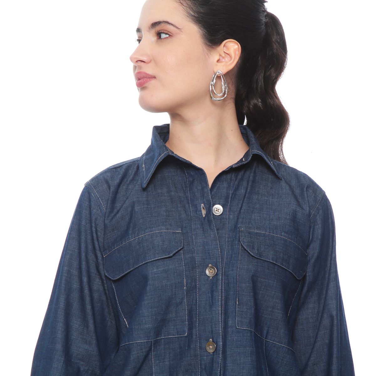 WADOS - BLUSA MANGA LARGA DENIM ABOTONADA EN DELANTERO CON BOLSILLO