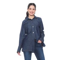 BLUSA MANGA LARGA DENIM ABOTONADA EN DELANTERO CON BOLSILLO