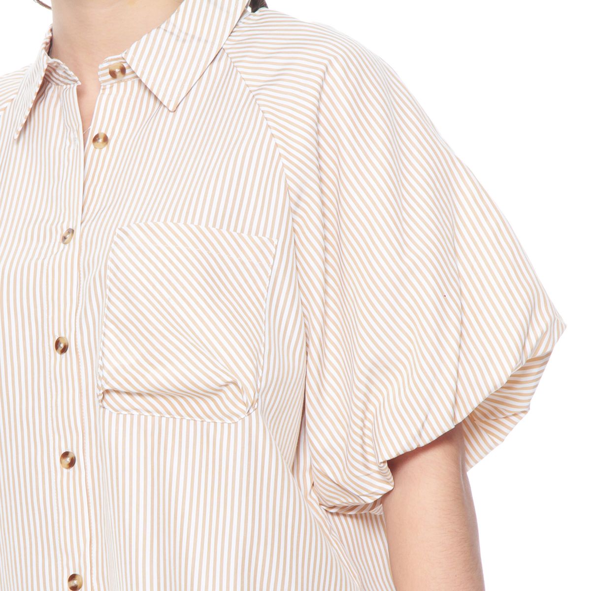 WADOS - BLUSA MANGA CORTA LISTADA ABOTONADA EN DELANTERO Y BOLSILLO