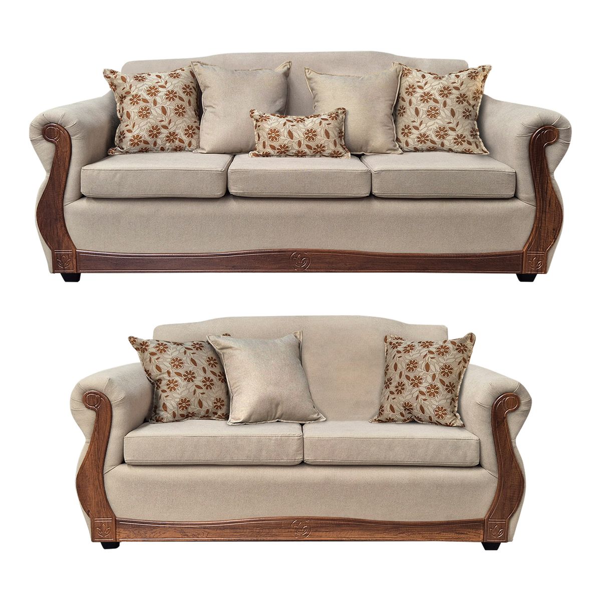 AMERICA DECORA - Living Con Resorte Estructural 7 Cuerpos 4+3 Gran Santi Chenille Beige X