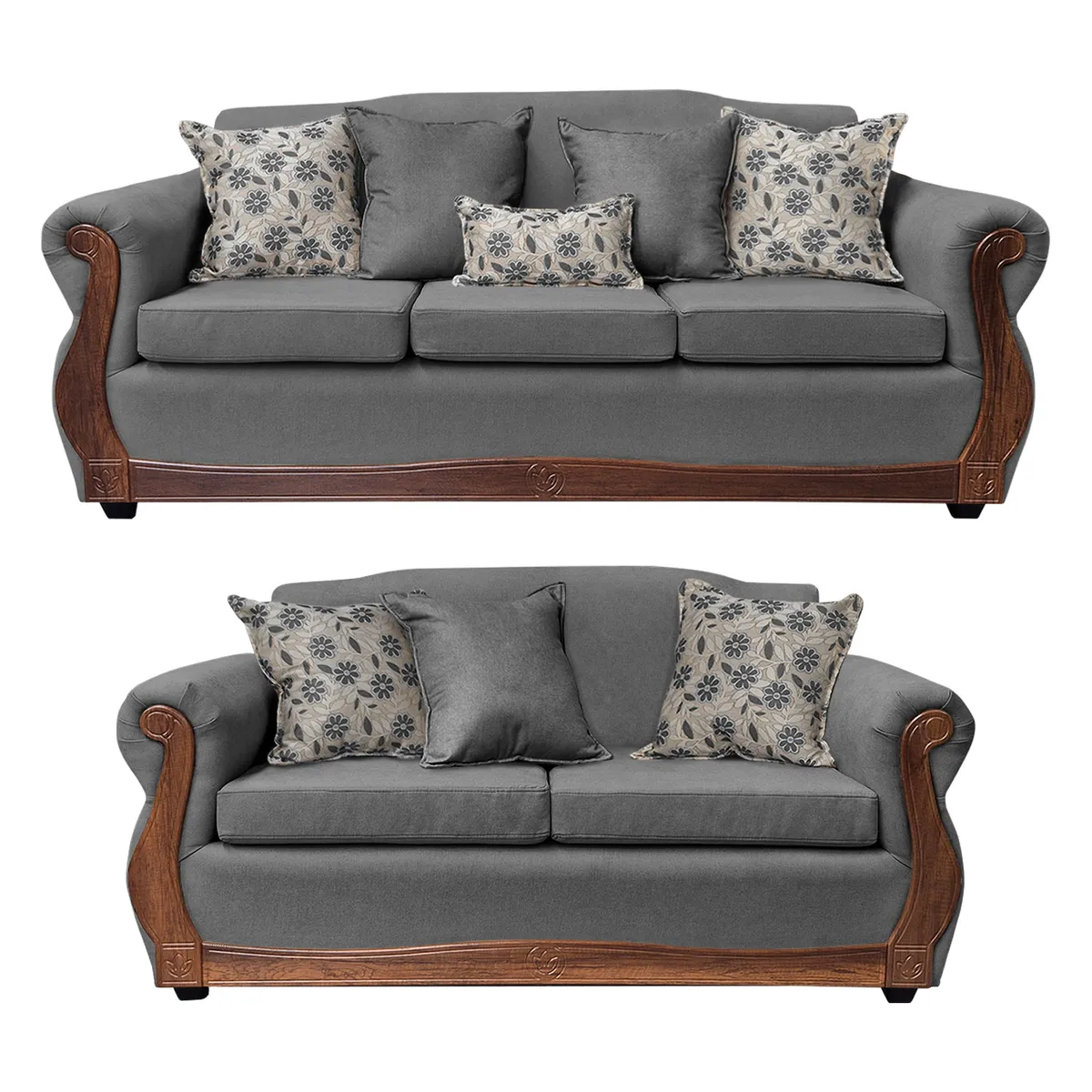 AMERICA DECORA - Living Con Resorte Estructural 7 Cuerpos 4+3 Gran Santi Chenille Gris X