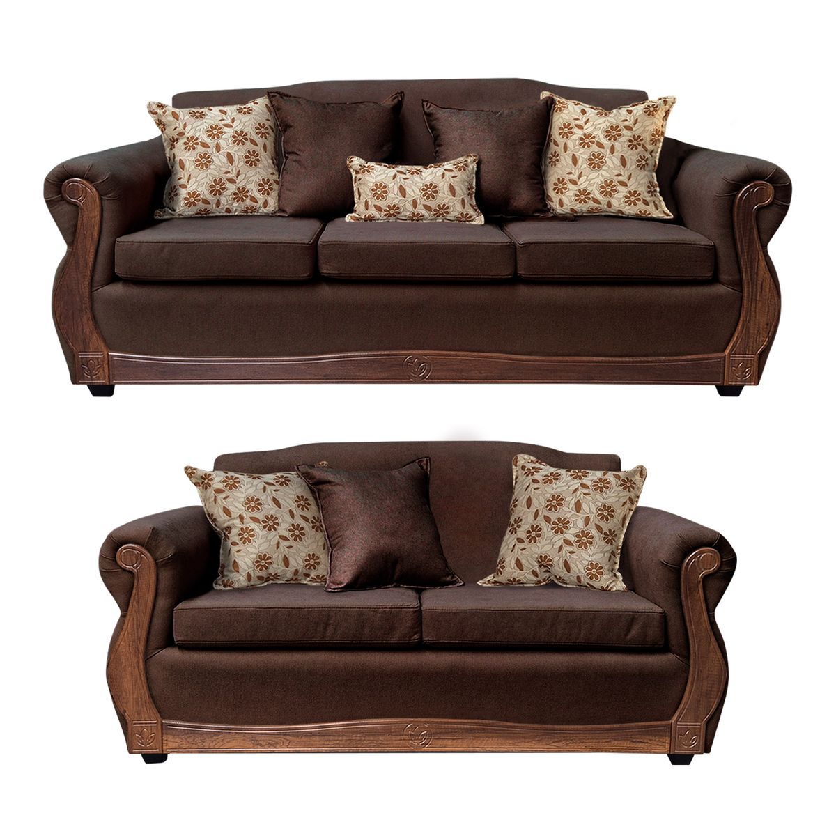 AMERICA DECORA - Living Con Resorte Estructural 7 Cuerpos 4+3 Gran Santi Chenille Café Oscuro X