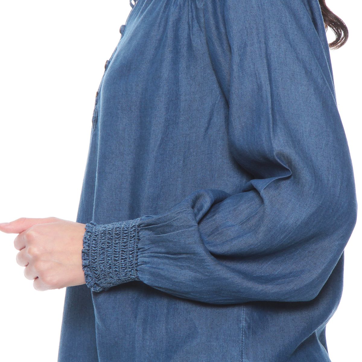 WADOS - BLUSA MANGA LARGA TENCEL CUELLO MAO CON APLICACION EN HOMBROS