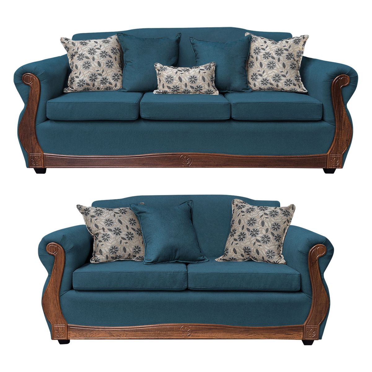 AMERICA DECORA - Living Con Resorte Estructural 7 Cuerpos 4+3 Gran Santi Chenille Azul X