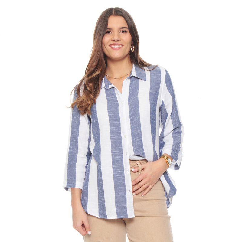 WADOS - BLUSA MANGA LARGA LISTADA ABOTONADA EN EL DELANTERO