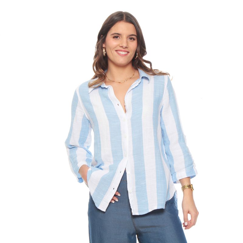 WADOS - BLUSA MANGA LARGA LISTADA ABOTONADA EN EL DELANTERO