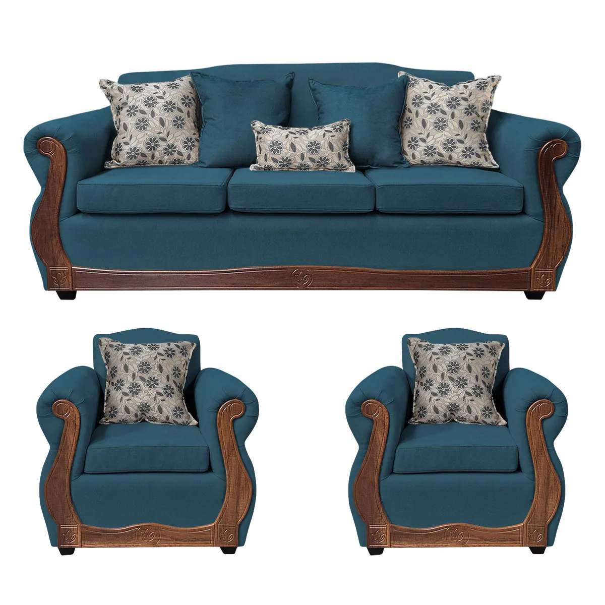AMERICA DECORA - Living Con Resorte Estructural 6 Cuerpos 4+1+1 Gran Santi Chenille Azul X
