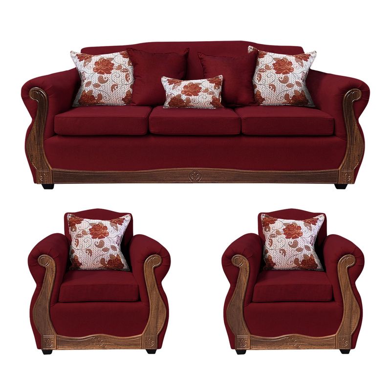 AMERICA DECORA - Living Con Resorte Estructural 6 Cuerpos 4+1+1 Gran Santi Chenille Rojo X
