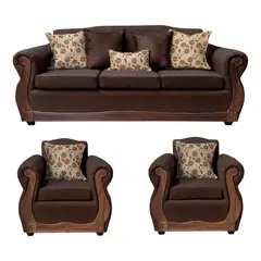 AMERICA DECORA - Living Con Resorte Estructural 6 Cuerpos 4+1+1 Gran Santi Chenille Café Oscuro X